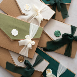 SET of green velvet holiday folders 15x23